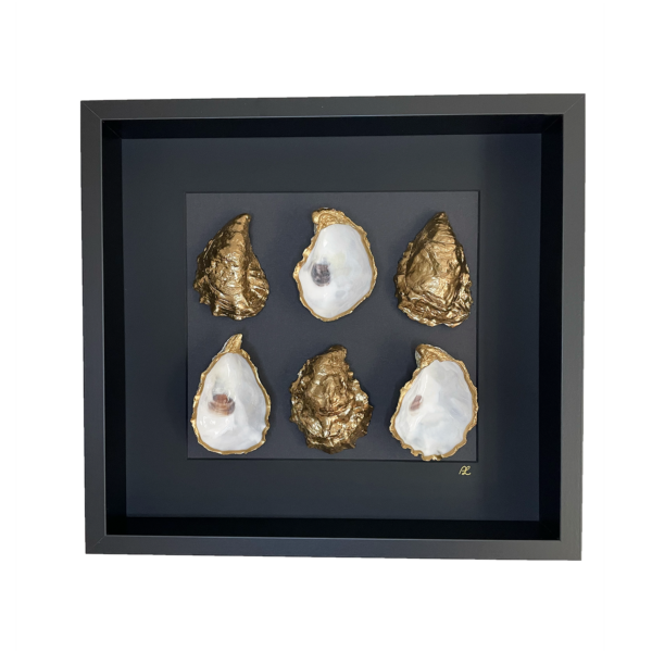 Luxury statement - 6 ingelijste oesters dicht/open 37 x 37 cm zwart